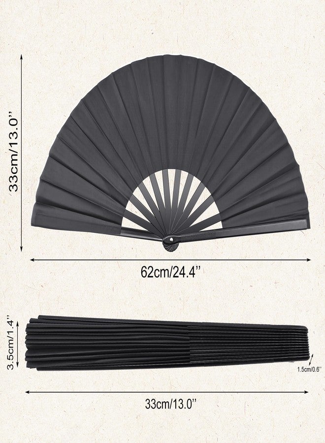 Quacc Large Folding Hand Held Fan Sturdy 13 Inches Nylon-Cloth Vintage Retro Fabric Big Rave Clack Fan for Line Dancing Chinese Kung Fu Festival Craft Dance Decoration Party Favors (Black) - Image 2